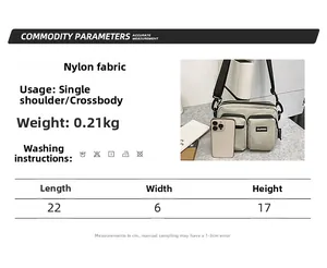 Canvas crossbody bag dimensions 22x6x17cm with 0.21kg lightweight nylon construction