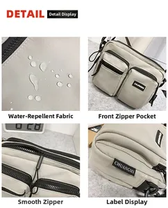 Detailed close-up showing water-resistant nylon fabric and smooth zippers of the crossbody bag