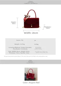 Detail of red bridal handbag with floral silk scarf, metal chain and gold clasp buckle