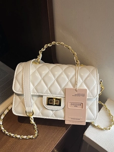 Fashion Women PU Leather Diamond Quilted Shoulder Bag With Chain Strap Metal Turn Lock Crossbody Bag Valentine Gift