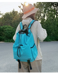 Lightweight blue water-resistant drawstring backpack for hiking and outdoor sports