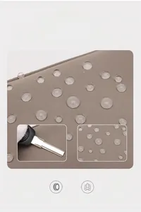 Detail showing water-resistant gray nylon fabric with anti-scratch surface texture