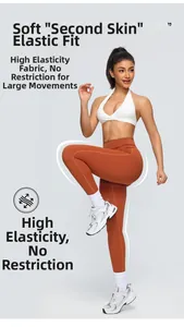 Detail showing the stretch of nylon-spandex high elastic yoga pants during dynamic movement