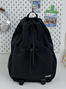 Waterproof black drawstring backpack for hiking and school with adjustable straps