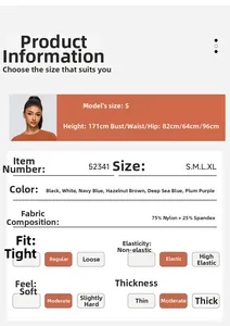 Size chart for brushed yoga pants showing detailed fabric specs and model measurements