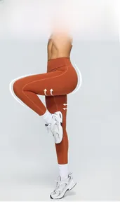 Close-up showing the stretchable, brushed fabric and high-waist fit of the yoga leggings