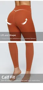 Detailed back view of caramel yoga leggings featuring Y-shape booty lifting seam design