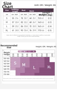Guide des tailles détaillé pour t-shirt de yoga femme avec mesures du S au XL en CM et KG