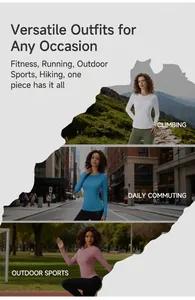 Collage of long sleeve yoga shirts in white, blue, and pink for gym and running