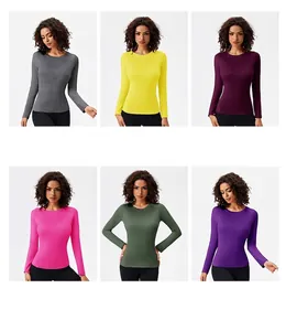 Detailed color selection showing six elastic long-sleeve yoga tops for fitness and running