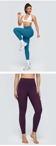 Macro detail of high-waist yoga leggings showing seamless matte fabric and stretch fit