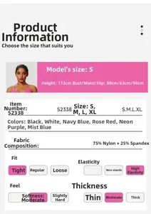 Size chart showing high waist yoga pants dimensions and 75% nylon fabric material