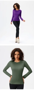 Detail of slim fit women's yoga top with raglan sleeves and breathable textured fabric