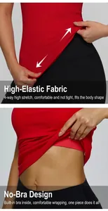 Detail of red yoga tank top with high elasticity fabric and built-in padded bra