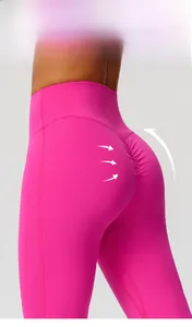 Close-up of high-waist yoga pants featuring a scrunch butt design for lifting and shaping