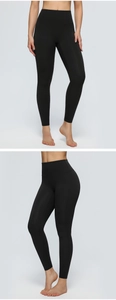 Front and side view of high-waisted black yoga leggings with tummy control compression