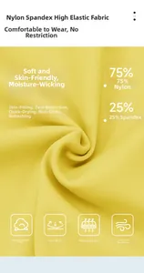 Vue macro détaillée du tissu jaune en nylon et élasthanne avec finition brossée douce