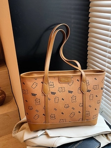 Damen Cartoon Bär Druck Große Kapazität PU Leder Tote Bag Modische Lässige Umhängetasche Für Den Täglichen Weg Zur Arbeit