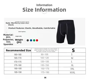 Detailed size chart for men's compression shorts based on height and weight S-XXXL