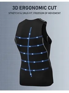 Detail der Herren-Kompressionsweste mit blauen Pfeilen zur 3D-Multi-Way-Stretch-Funktion