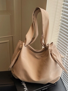Women Large Capacity PU Leather Tote Bag Minimalist Knotted Shoulder Bag Casual Commuter Pleated Handbag Solid Color Shopper Bag