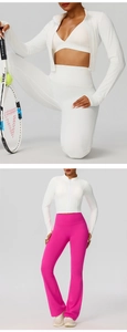 Détails de la veste de yoga blanche zippée et du legging de sport pour femmes en plein air