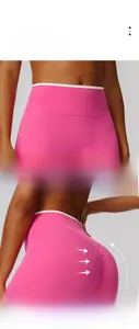 Detail of high waist yoga leggings with contrast waist and scrunch butt design