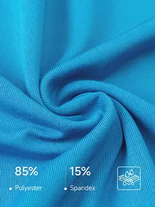 Blue 75D sports fabric detail of yoga shirt made of 85% polyester and 15% spandex