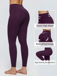Deep purple high-waisted yoga leggings featuring peach lift and seamless matte finish