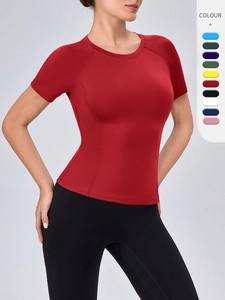 Women's Slim Fit Yoga T-Shirt High Elastic Quick Dry Sport Top Breathable Round Neck Raglan Sleeve Polyester Spandex Gym Tee