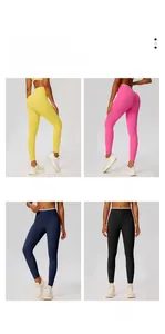 Collage of high-waist scrunch butt leggings in yellow, rose red, navy blue, and black