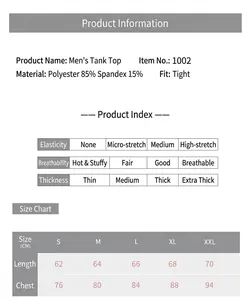 Tableau des tailles pour débardeur de compression pro homme avec détails du tissu