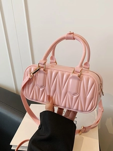 Women Matelasse Pleated PVC Boston Bag Quilted Small Square Handbag With Adjustable Strap Casual Shoulder Crossbody Bag