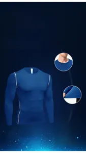 Detail view of men's compression shirt showing 4-needle 6-thread stitching and elastic fabric