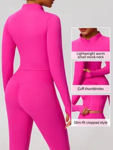 Ensemble veste et pantalon de yoga de sport pour femme avec passe-pouces en rose vif