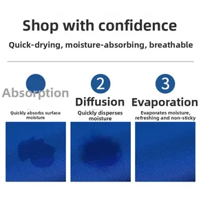 Detail of blue moisture-wicking fabric showing fast drying and breathable performance