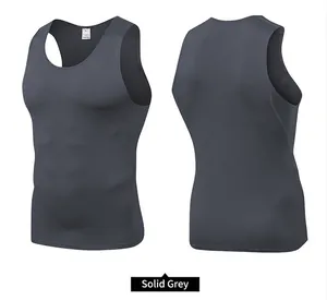 Vorder- und Rückansicht des grauen Herren-Kompressions-Tanktops aus schnelltrocknendem Stoff