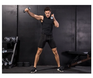 Ensemble de compression noir pour homme pour entraînement en salle et course à pied
