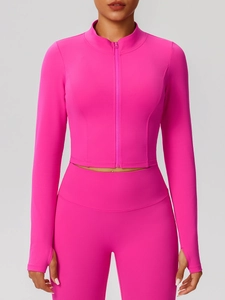 Ensemble de yoga rose vif avec veste zippée à manches longues et legging de sport taille haute