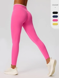 High Waist Scrunched Butt Yoga Pants Contrast Color Leggings Tummy Control Gym Fitness Running Tight Trousers For Women