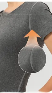 Detailansicht graues Fitness-T-Shirt für Damen mit Vier-Nadel-Sechs-Faden-Flachnaht