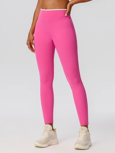 High-waisted hot pink yoga leggings for women with tummy control for fitness and running