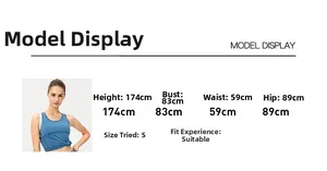 Tabella taglie con misure della modella per questo gilet sportivo blu traspirante