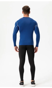 Rear view of men's compression set with flatlock seams and athletic muscle contouring
