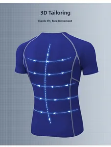 Detail view of 3D cutting on men's compression shirt with elastic fit muscle support
