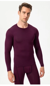 Detail of professional purple long sleeve compression sports set for men in training
