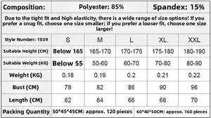 Size chart detail for men's athletic compression shirt showing polyester spandex blend