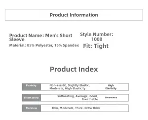 Size chart for men compression short sleeve shirt made of 85% polyester and 15% spandex