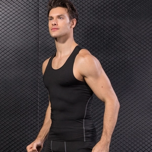Profi-Kompressions-Tanktop für Herren für Fitnesstraining in Schwarz mit grauen Ziernähten