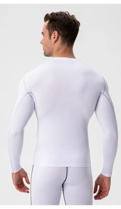 Back view of men's compression suit in white with grey contrast seams for pro training